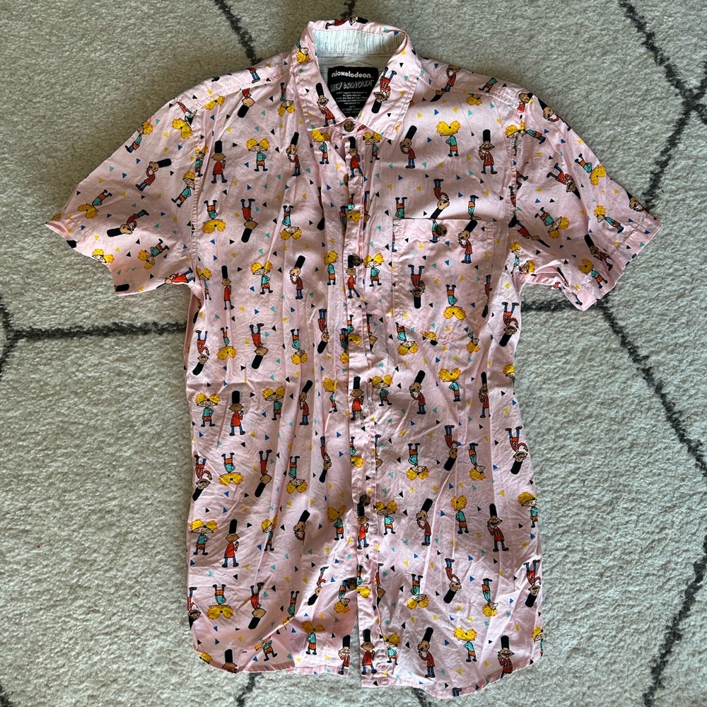 Nickelodeon Hey Arnold Button Down Shirt Mens